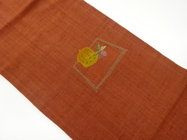 JAPANESE KIMONO / TSUMUGI SHANTOU SAGARA EMBROIDERY / FRUIT PATTERN VA